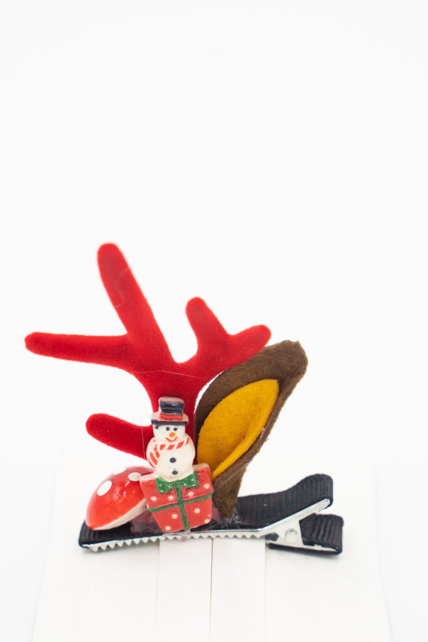 Girls Hair Clip Anthlers Ears with Santa Christamas -2 pairs