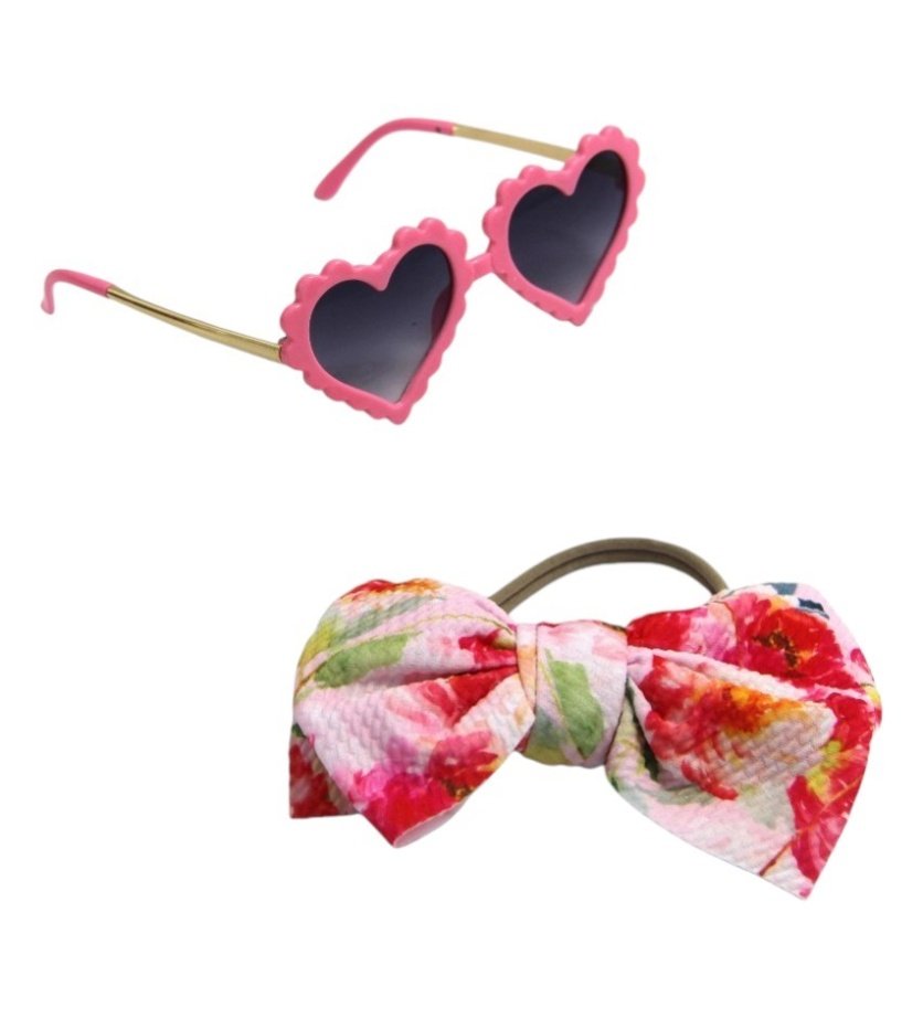 Aisha Glasses with Bow Barrette Ponytail Set for Babies and Girls - Multi-Color - 0-4 Years