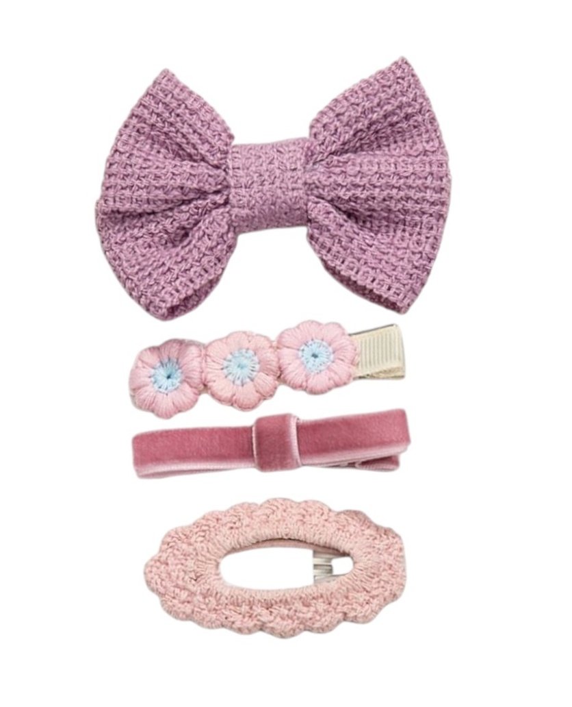Eira Ribbon Bow Clip Set with Ponytail for Babies and Girls - Multi-Color - 1-5 Years