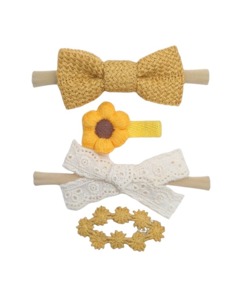 Ria Ribbon Bow Clip Set with Ponytail for Babies and Girls - Multi-Color - 1-5 Years