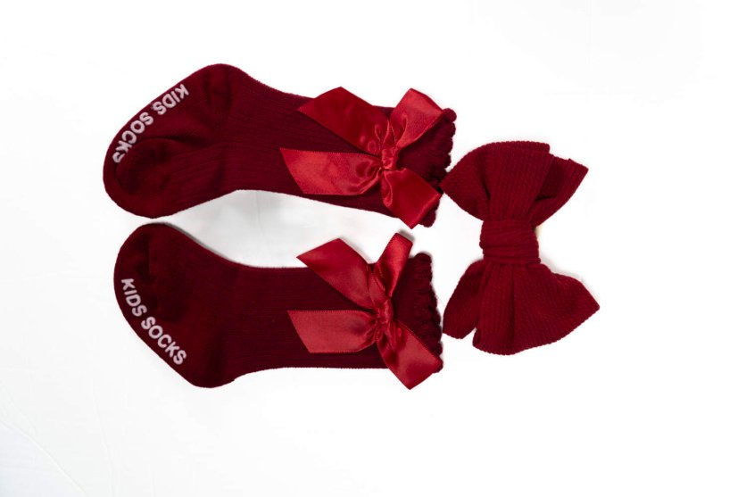 Socks & Ribbon Headband Set – Baby Pink, Black, Grey, and Burgundy