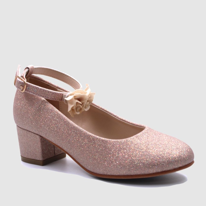 Glitter Blossom Ankle Strap Shoes - Rose Gold - 24EU to 34EU