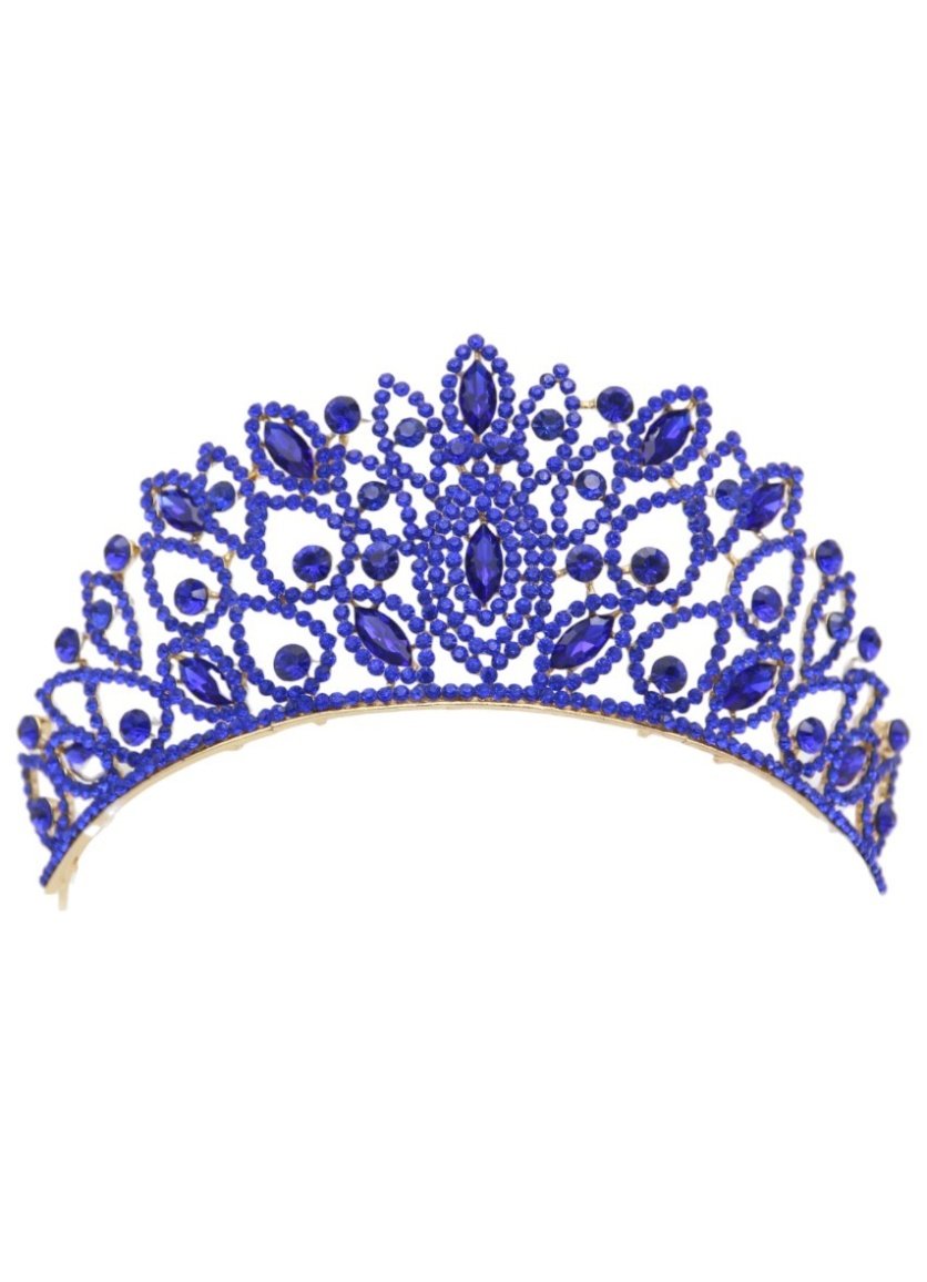 Mia Collection Faux White with Royal Blue Stones Crown Tiara