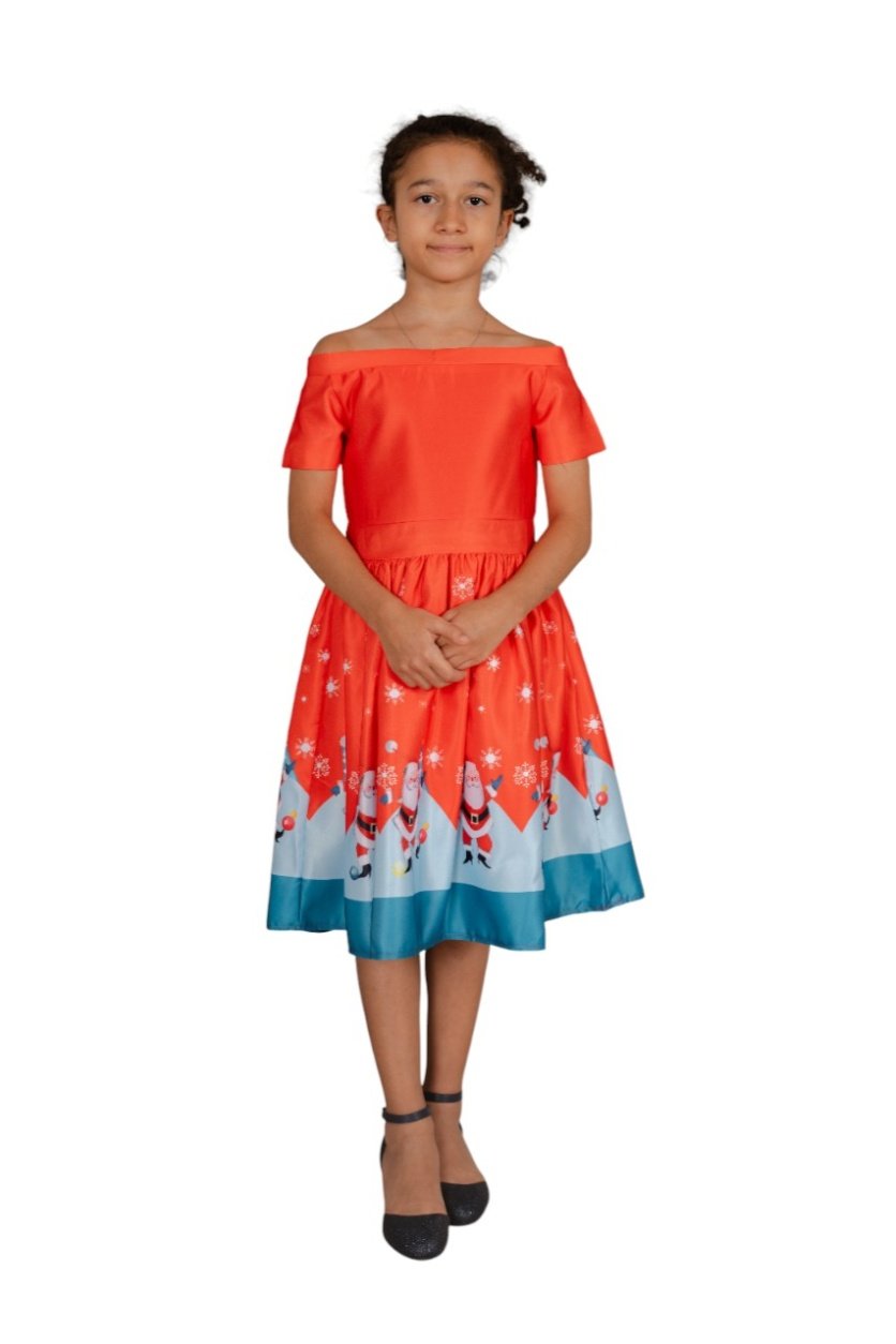 Christmas Santa Printed Red Dress