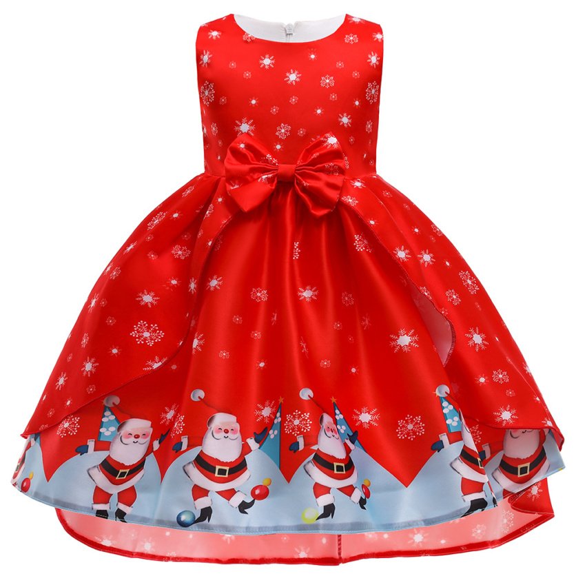 Christmas New Year Dress Red Blue Printed Santa