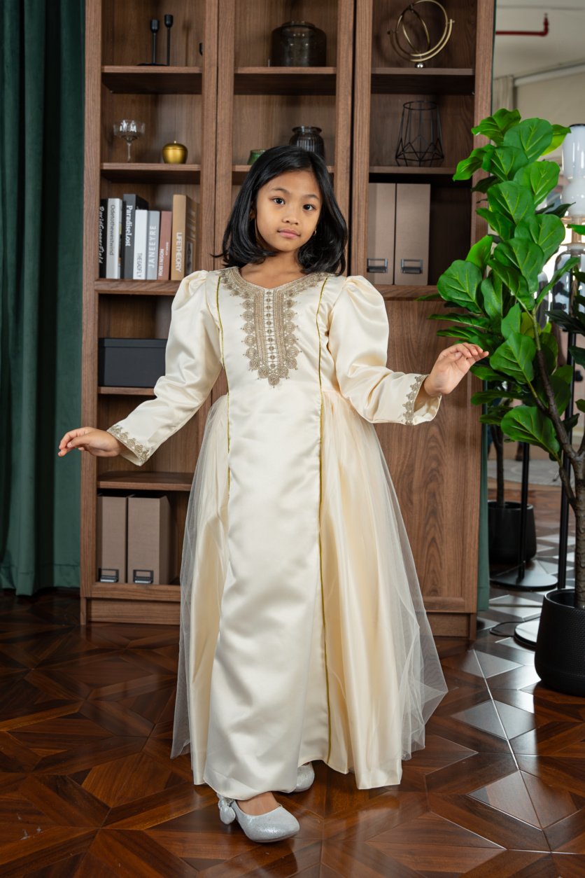 Zara Embroidered Jalabiya Abaya with Tie-Up Belt