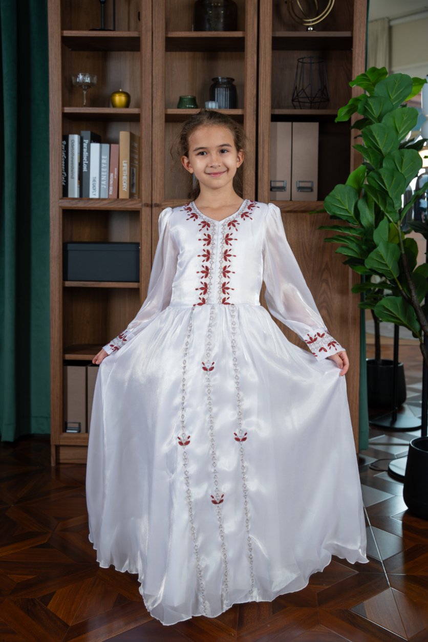 Mariam Embroidered Jalabiya Abaya with Tie-Up Belt