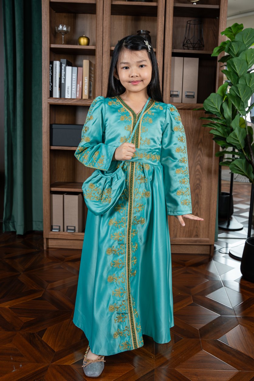 Liya Embroidered Jalabiya Abaya with Tie-Up Belt
