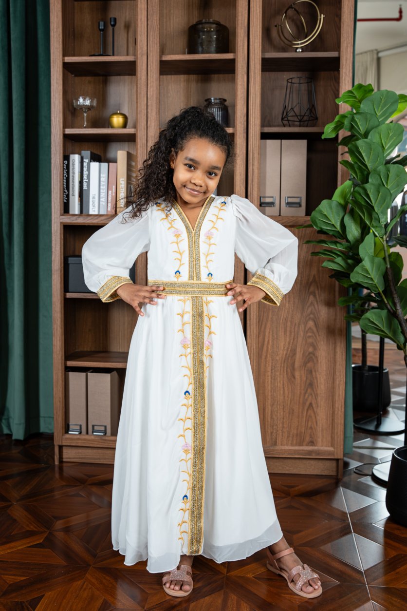 Aria Embroidered Jalabiya Abaya with Tie-Up Belt