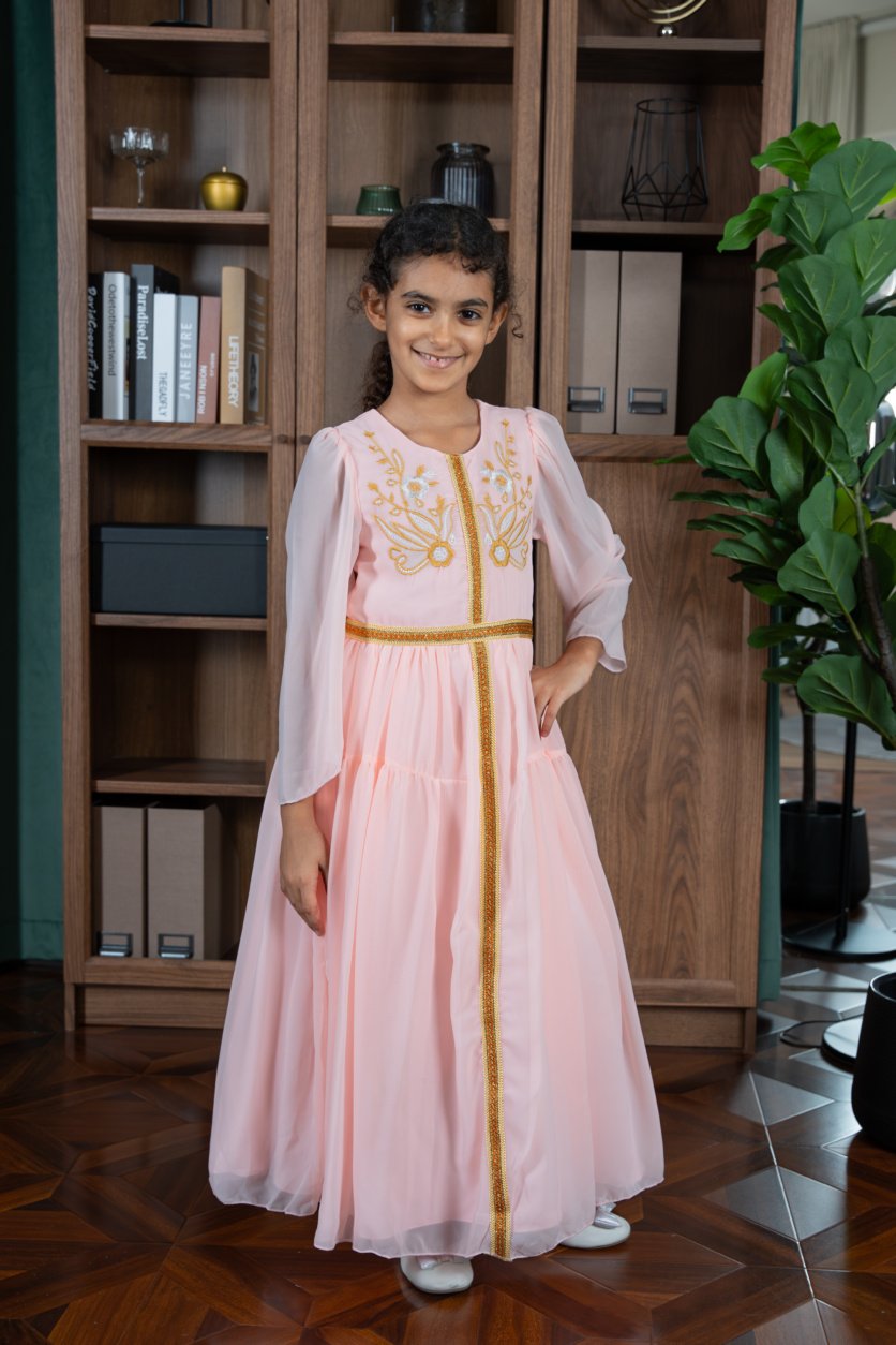 Djamila Embroidered Jalabiya Abaya with Tie-Up Belt