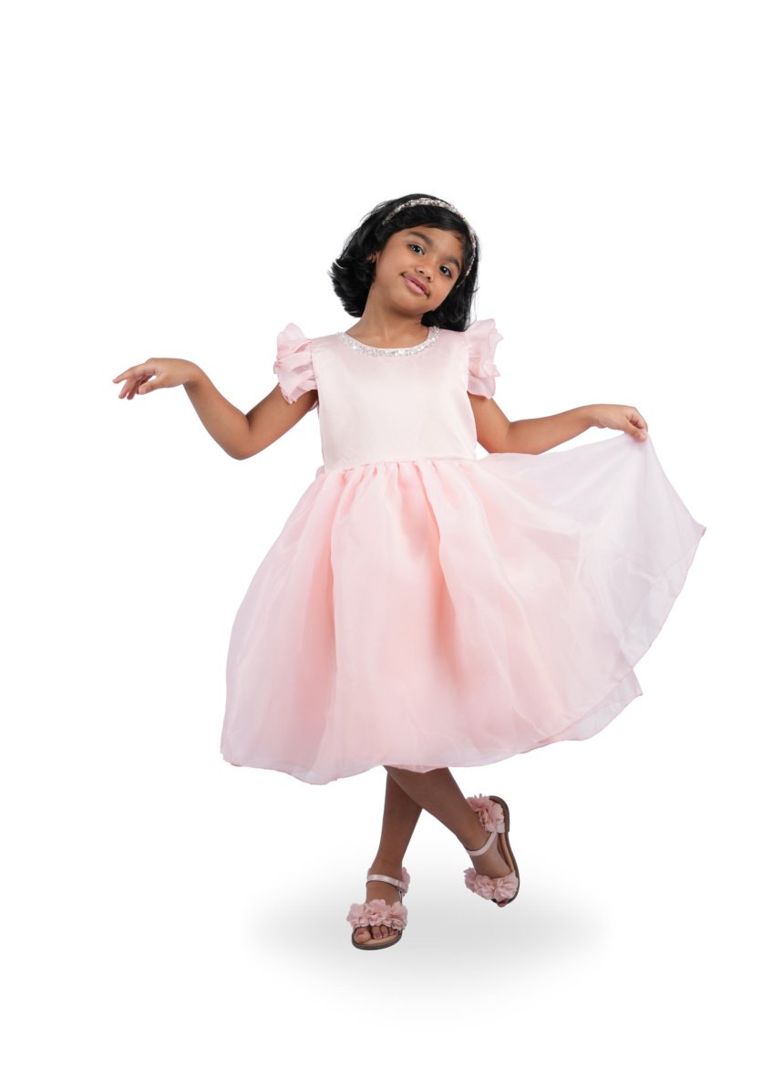 Puff Sleeves Midi Length Dress with Stones – girls' dress by D'Daniela, Dubai
