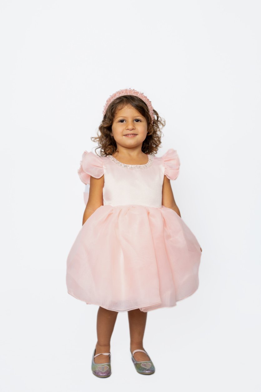 Puff Sleeves Midi Length Dress with Stones – girls' dress by D'Daniela, Dubai