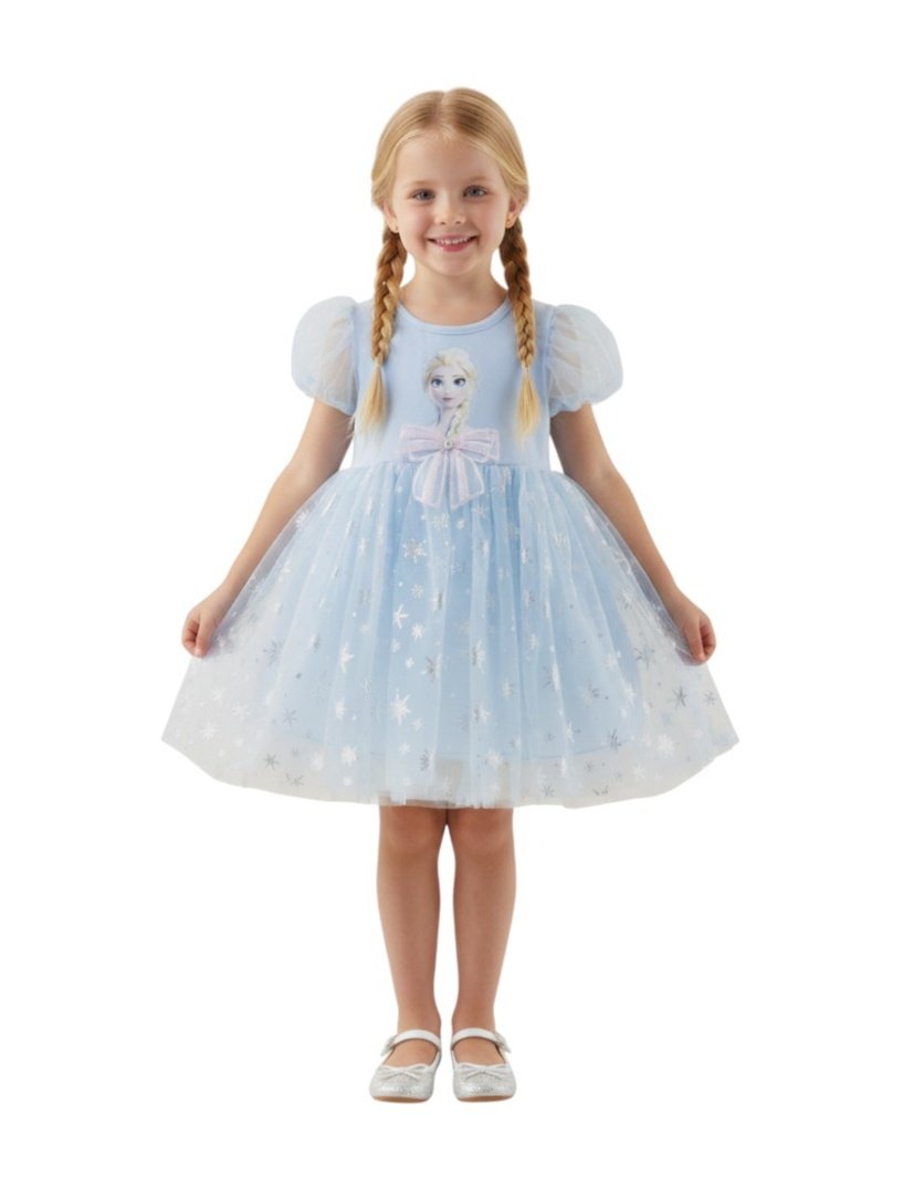 Elsa Stardust Princess Dress with Puff Sleeves Blue – Elsa Frozen dress for girls – D'Daniela