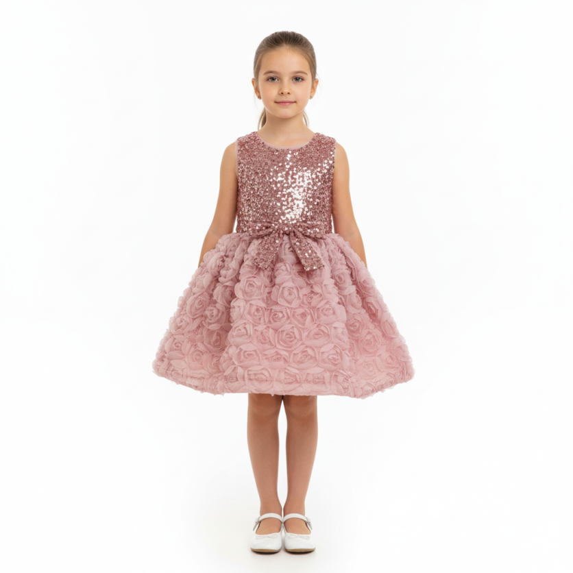 Rose Petal Sparkle Tulle Dress – Pink - 2Y to 8Y – girls' dress by D'Daniela, Dubai