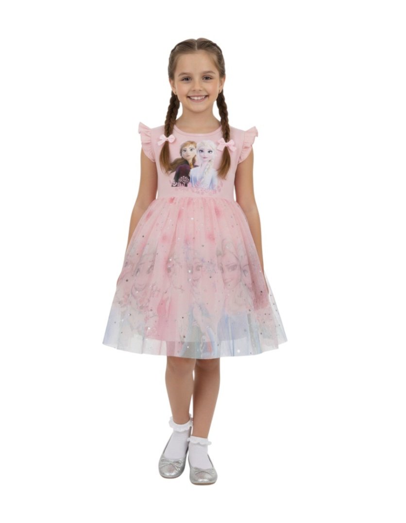Elsa and Anna Self Print Pink – Elsa & Anna Frozen dress for girls – D'Daniela
