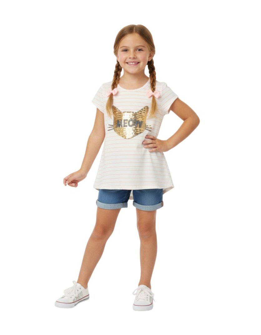 Meow Printed Sequins Casual Dress – 3Y to 7Y