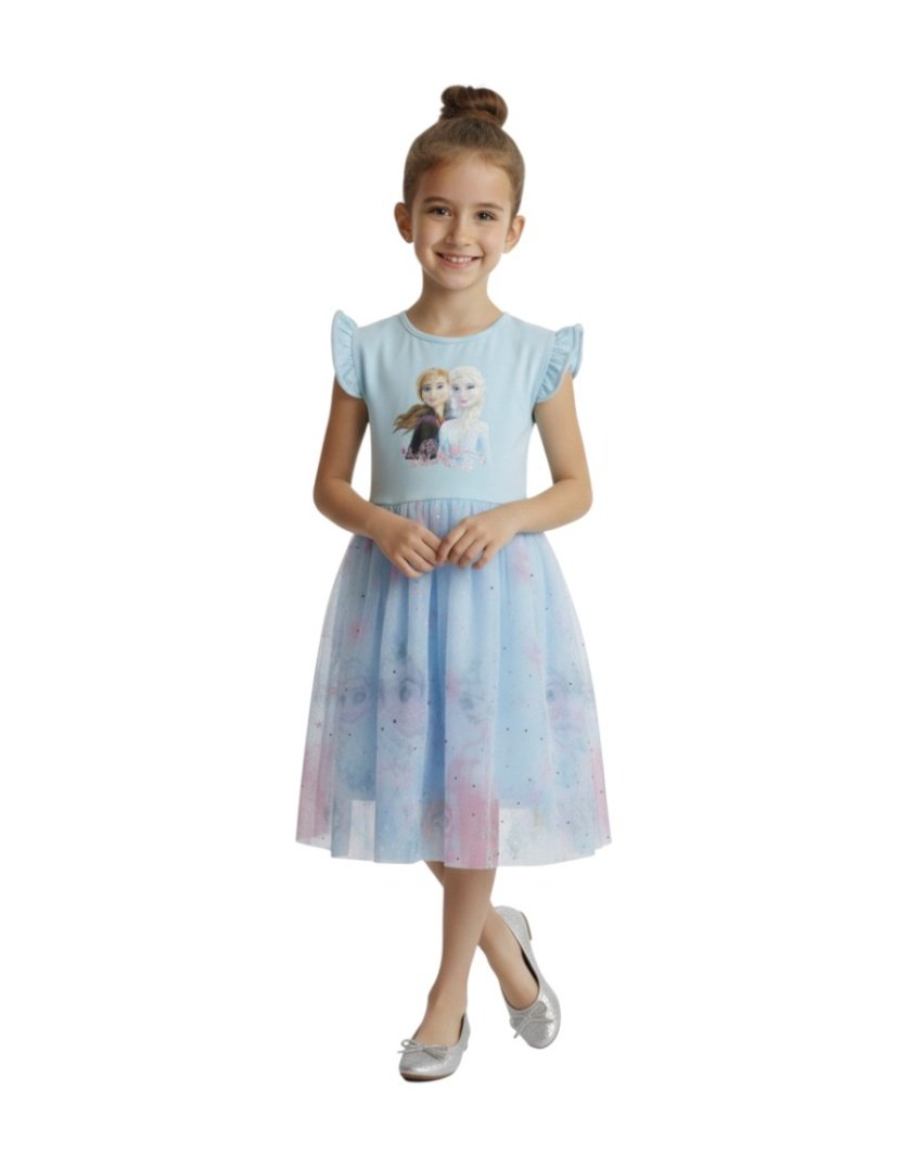 Elsa and Anna Self Print Blue – Elsa & Anna Frozen dress for girls – D'Daniela