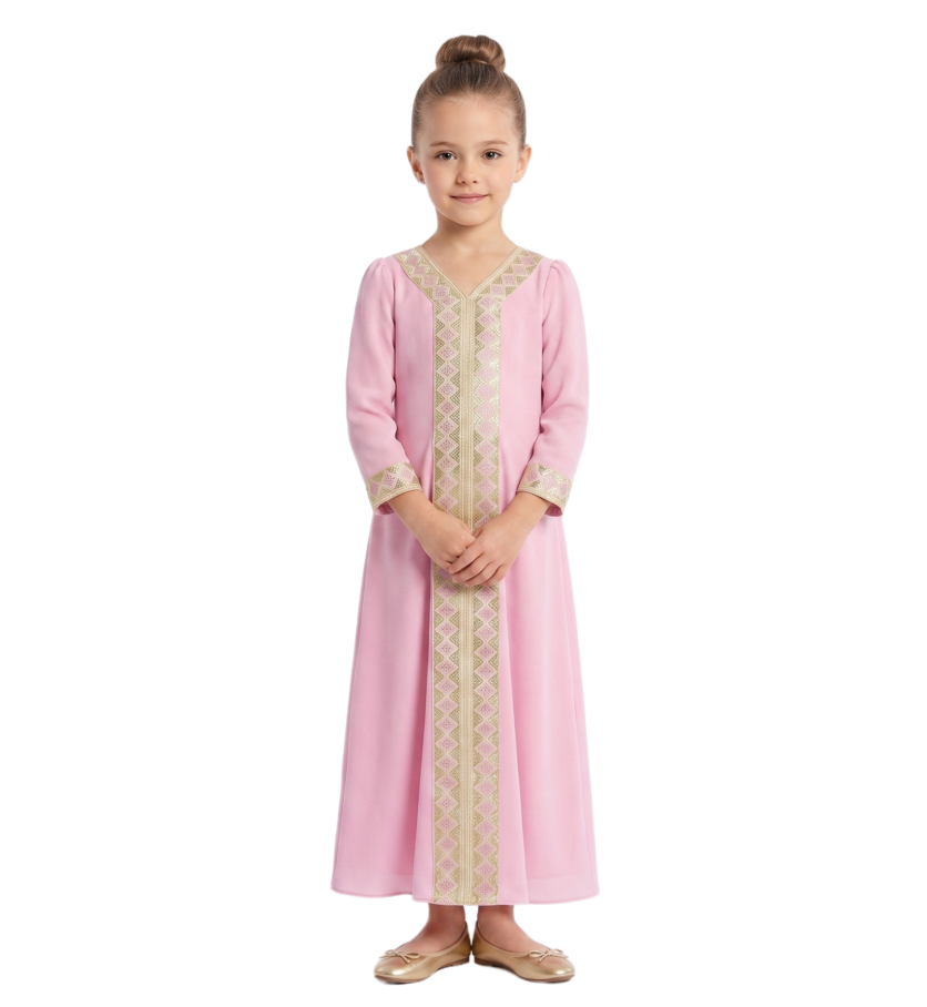 Zahra Gold-Embroidered Jalabiya - Pink - 4Y to 7Y – girls' dress by D'Daniela, Dubai