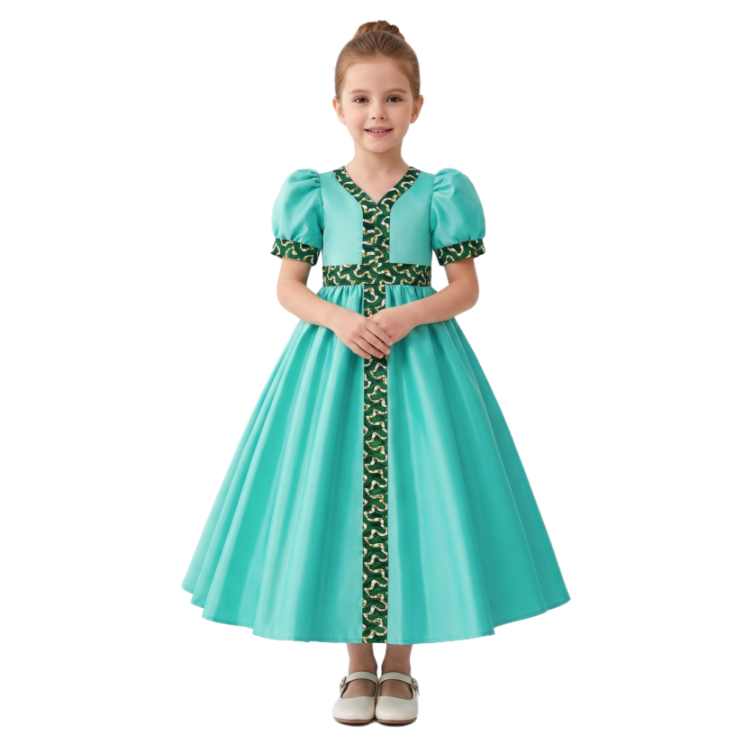 Turquoise Puff-Sleeve Princess Dress – Princess dress for girls – D'Daniela