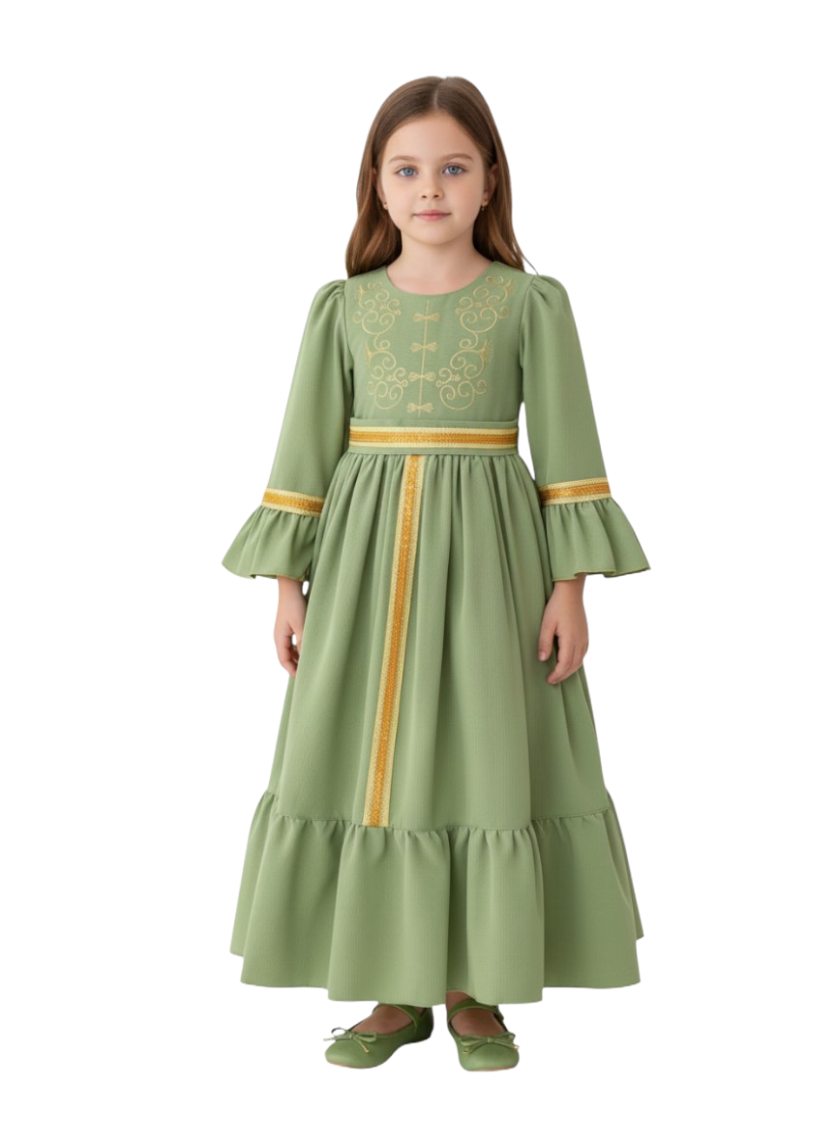 Long Sleeve Medieval Style Dress- Sage Green - 4Y to 7Y – girls' dress by D'Daniela, Dubai