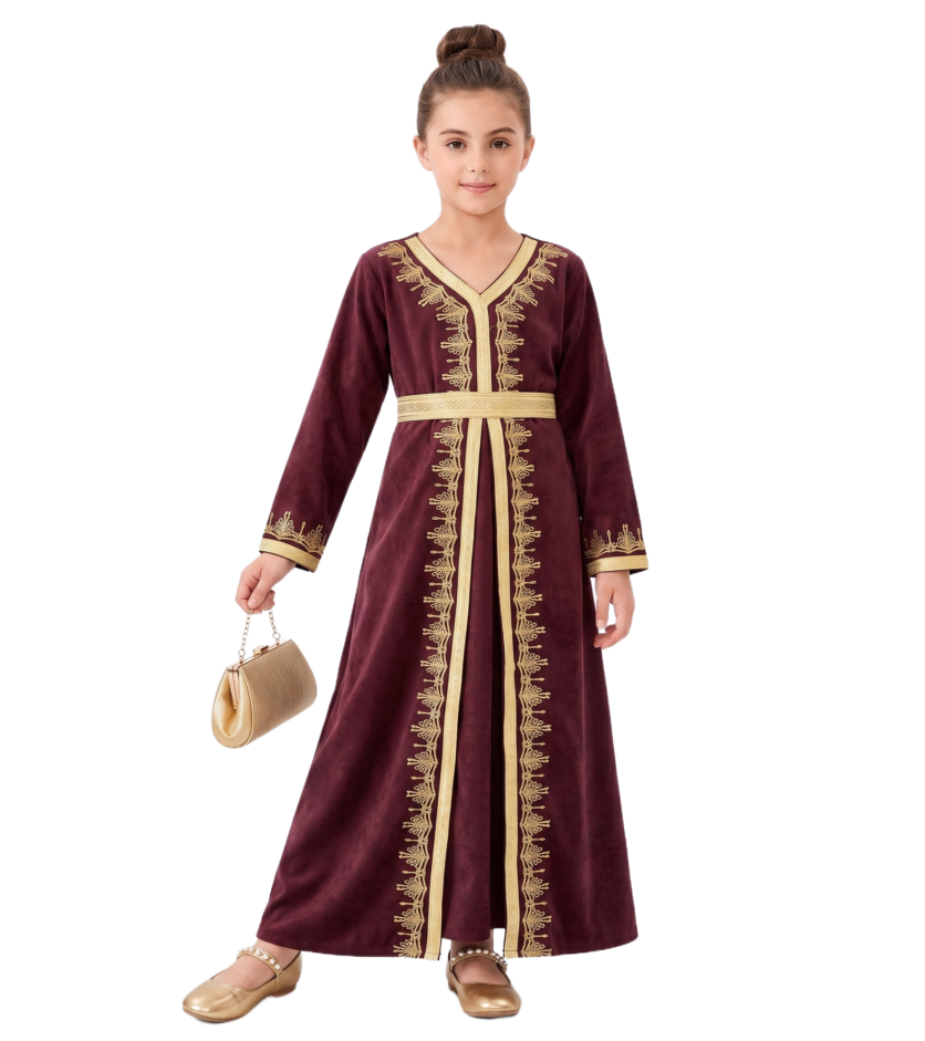Royal  Embroidered Kaftan - Burgundy , Orange , Teal - 8Y to 12Y – girls' dress by D'Daniela, Dubai