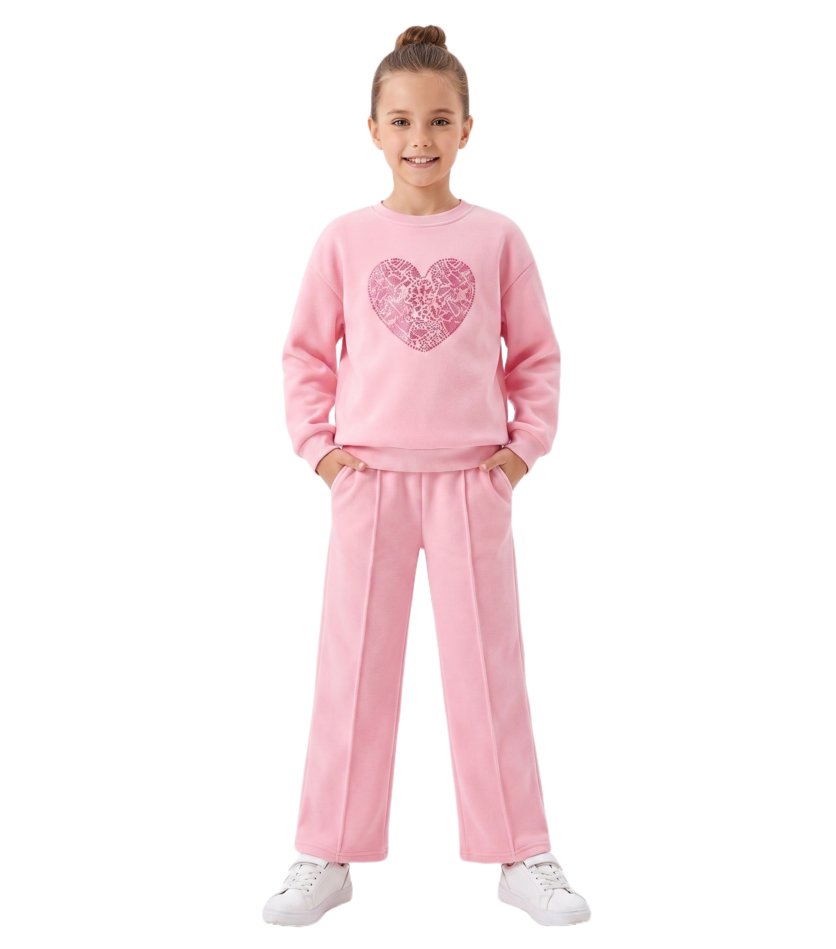 Sweetheart Cozy Lounge Set  - Pink - Gray - Dark Blue - Rose Pink - Champagne - Black - Brown - 8Y To 12Y