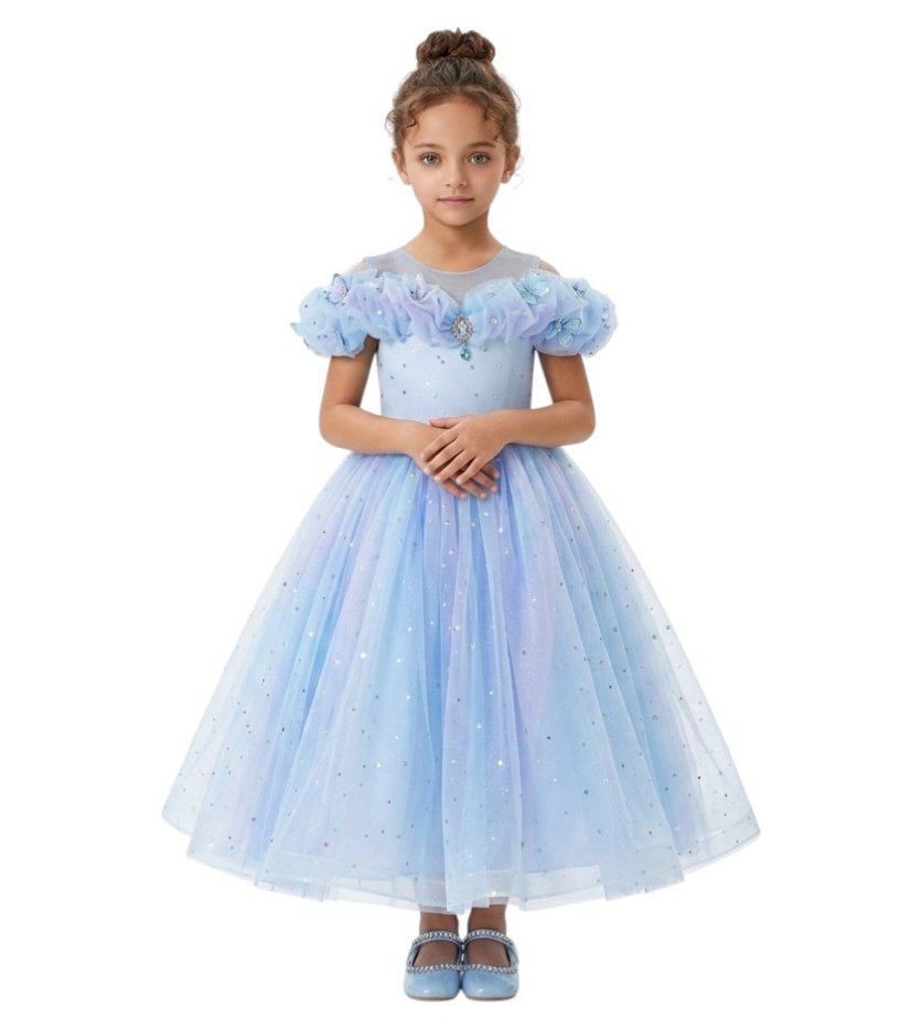 Bidani Sparkling Tulle Party Dress - Blue - 3Y To 12Y – girls' dress by D'Daniela, Dubai