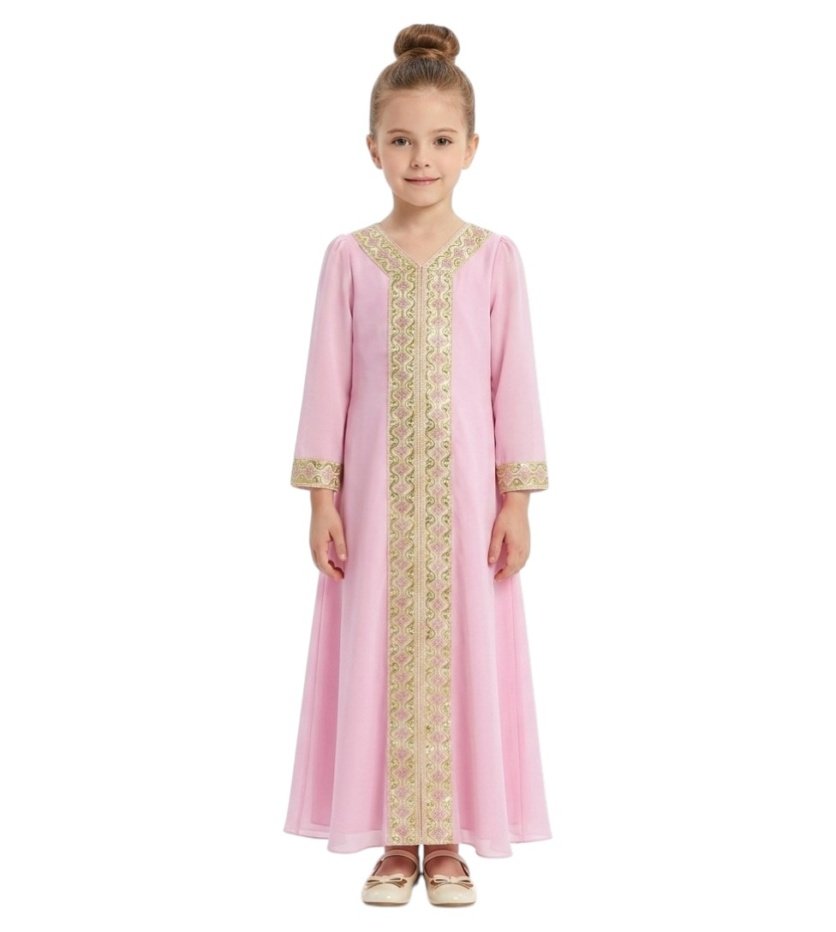 Bidani - Rose Sequin - Trimmed Kaftan Gown - Pink - 4Y To 7Y – girls' dress by D'Daniela, Dubai