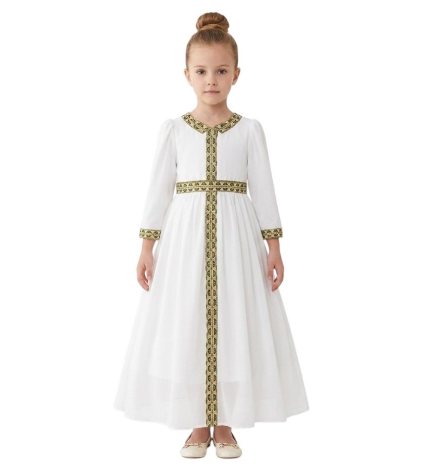 Bidani - Majestic  Embroidered-Trim Jalabiya - White - 4Y To 7Y – girls' dress by D'Daniela, Dubai