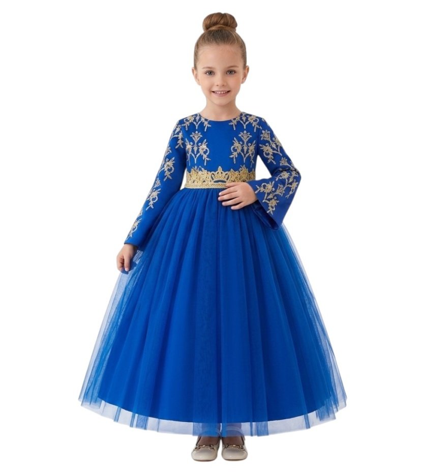 Bidani - Starry Night Gold-Leaf Tulle Dress - Dark Blue - 4Y To 7Y – girls' dress by D'Daniela, Dubai