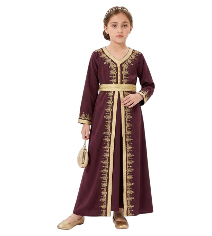 Bidani - Traditional Embroidered Jalabiya - Burgundy , Orange , Teal - 8Y To 12Y – girls' dress by D'Daniela, Dubai