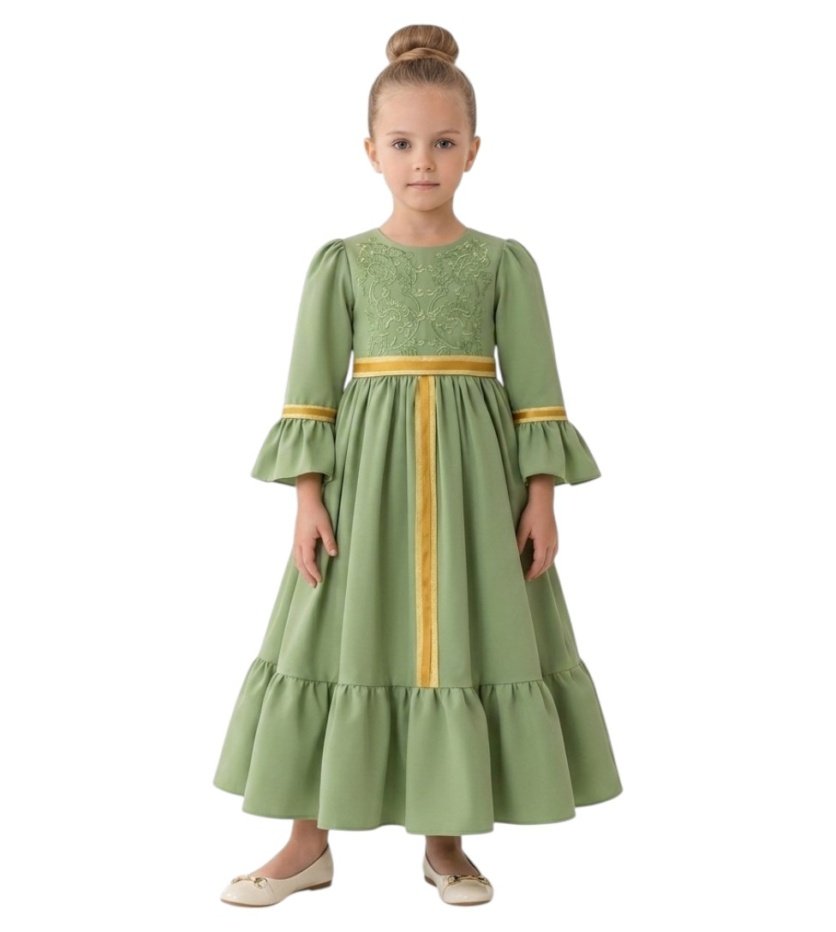 Bidani - Festive Traditional Dress - Sage Green - 4Y To 7Y