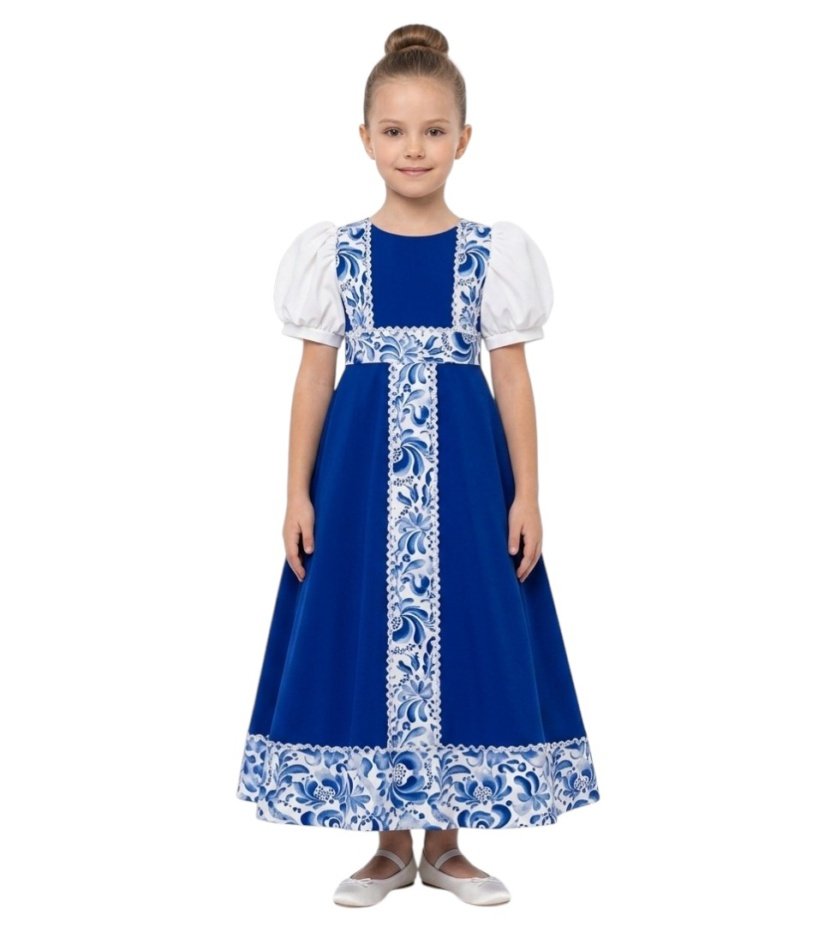 Bidani -  Classic Jalabiya with Floral Print Detail & Puffed Sleeves - Blue - 4Y To 7Y – girls' dress by D'Daniela, Dubai