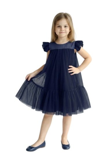Pleated Semi Casual Dress Navy Blue