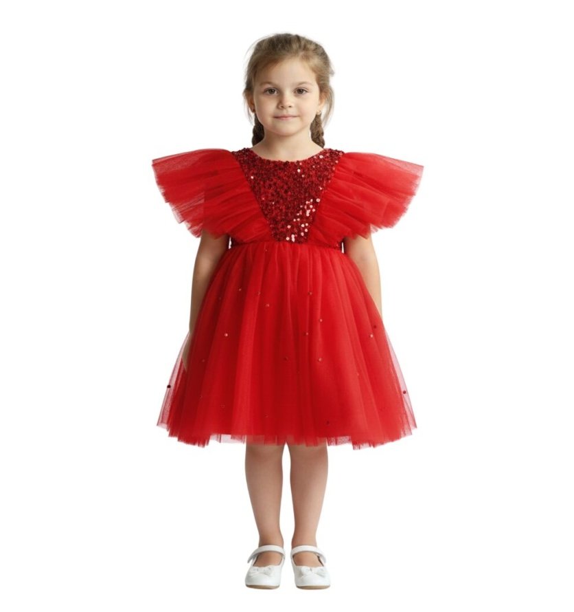 Butterfly Sequined Dress Red
