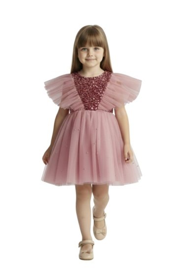Butterfly Sequined Dress Powder Pink