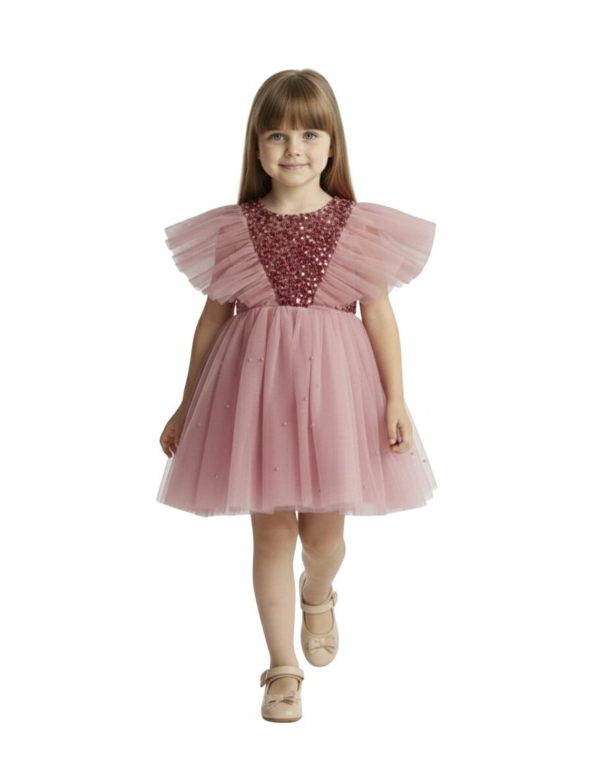 Butterfly Sequined Dress Powder Pink