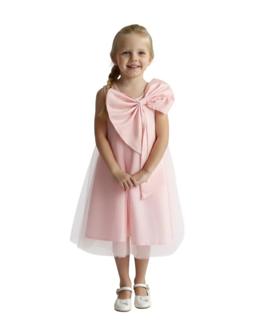Big Bow Front Party Dress Bean Powder