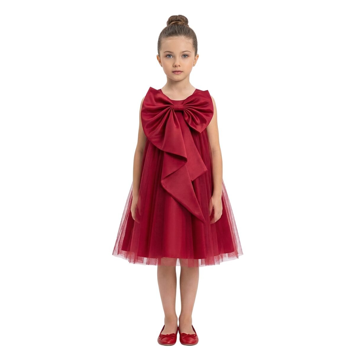 Big Bow Front Party Dress Red