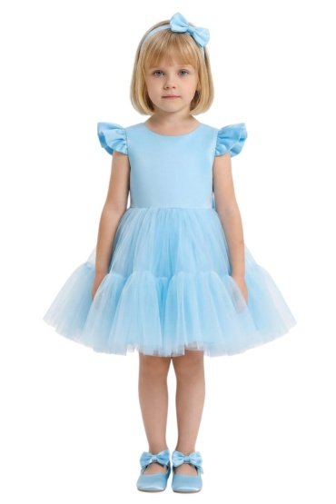 Front Ruffled Mesh Dress Blue