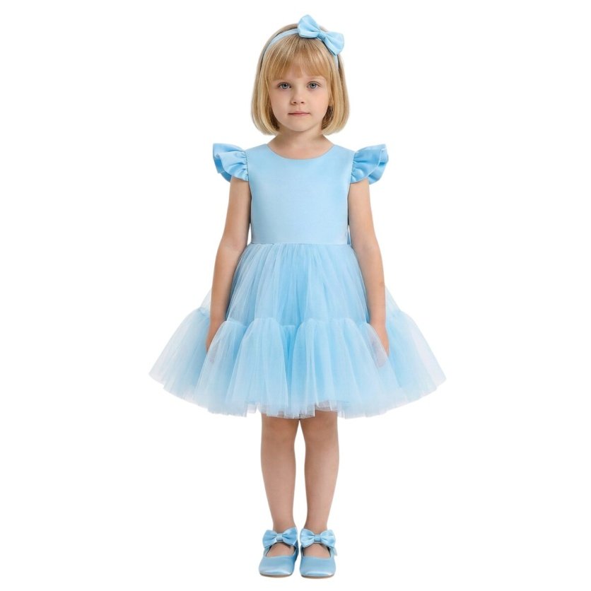 Front Ruffled Mesh Dress Blue