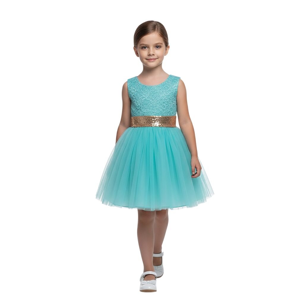 Beaded Floral Lace Bow Flower Girl Dress Green