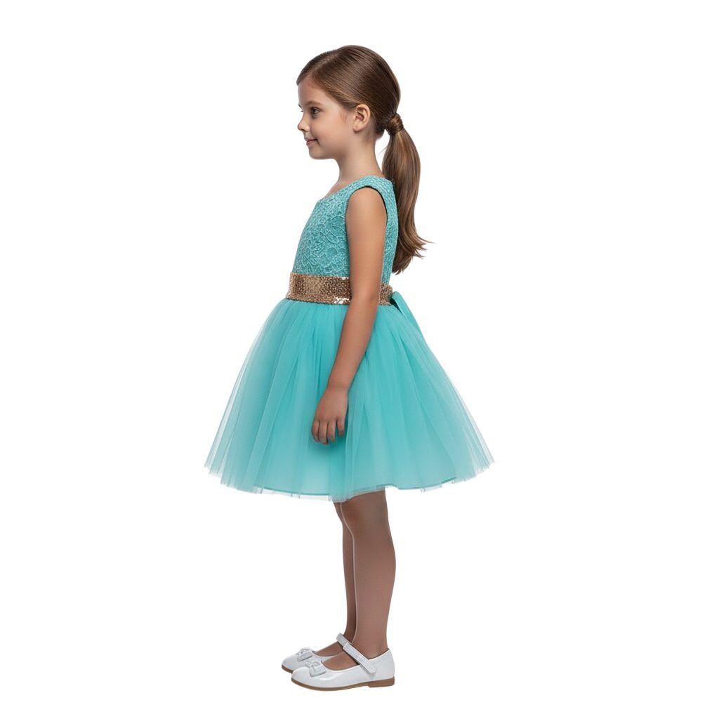Beaded Floral Lace Bow Flower Girl Dress Green – photo 2