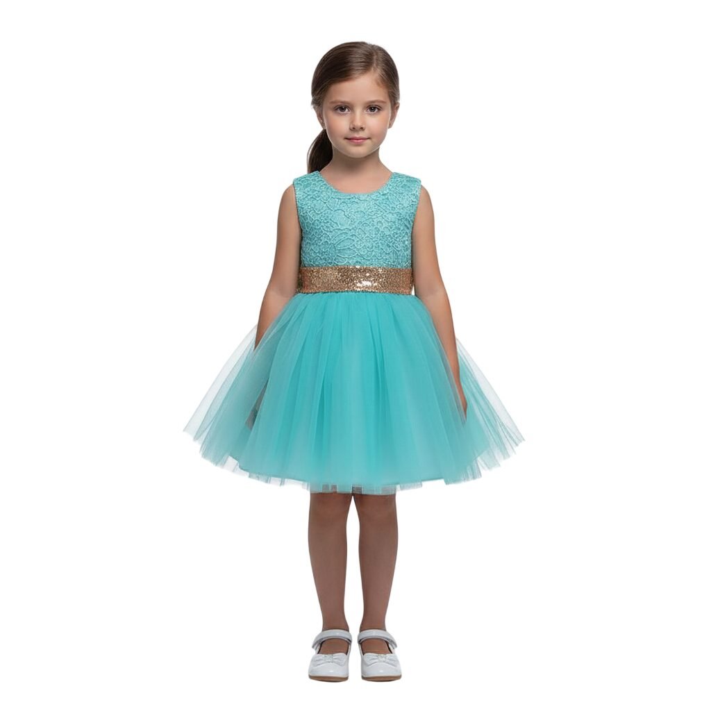 Beaded Floral Lace Bow Flower Girl Dress Green – photo 3