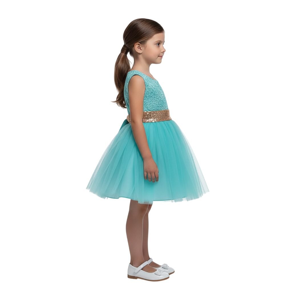 Beaded Floral Lace Bow Flower Girl Dress Green – photo 4