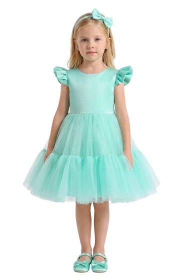 Front Ruffled Mesh Dress Green