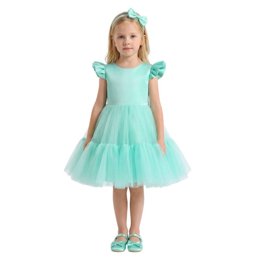 Front Ruffled Mesh Dress Green