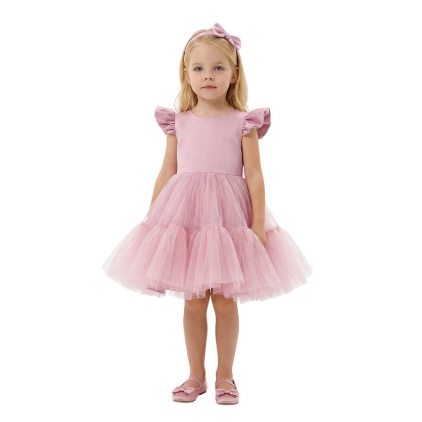 Front Ruffled Mesh Dress Onion Pink