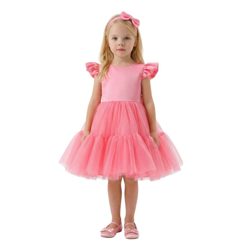 Front Ruffled Mesh Dress Pink