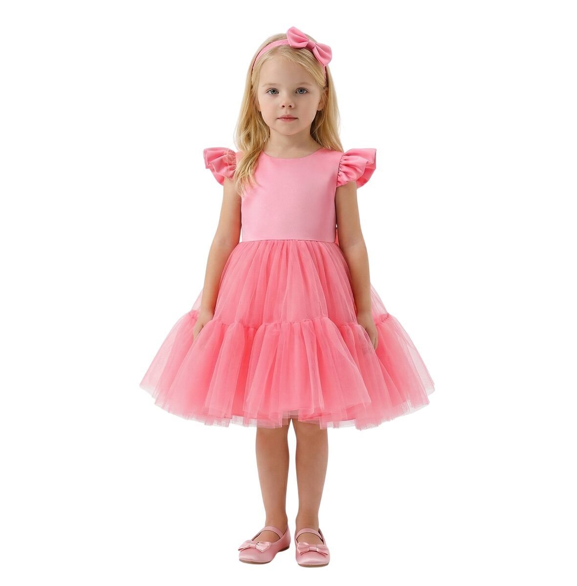 Front Ruffled Mesh Dress Pink